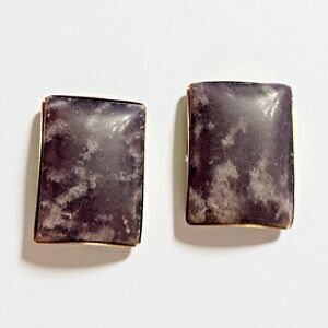 Vintage Purple Stone Rectangle Cufflinks Silver Tone 1 Inch